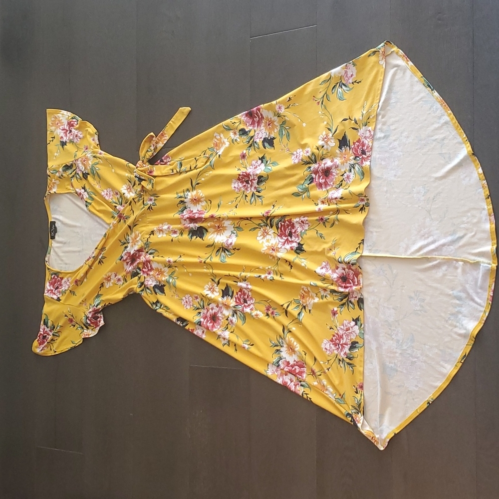 Yellow Floral High-low Dress Women's Size XL BCX
